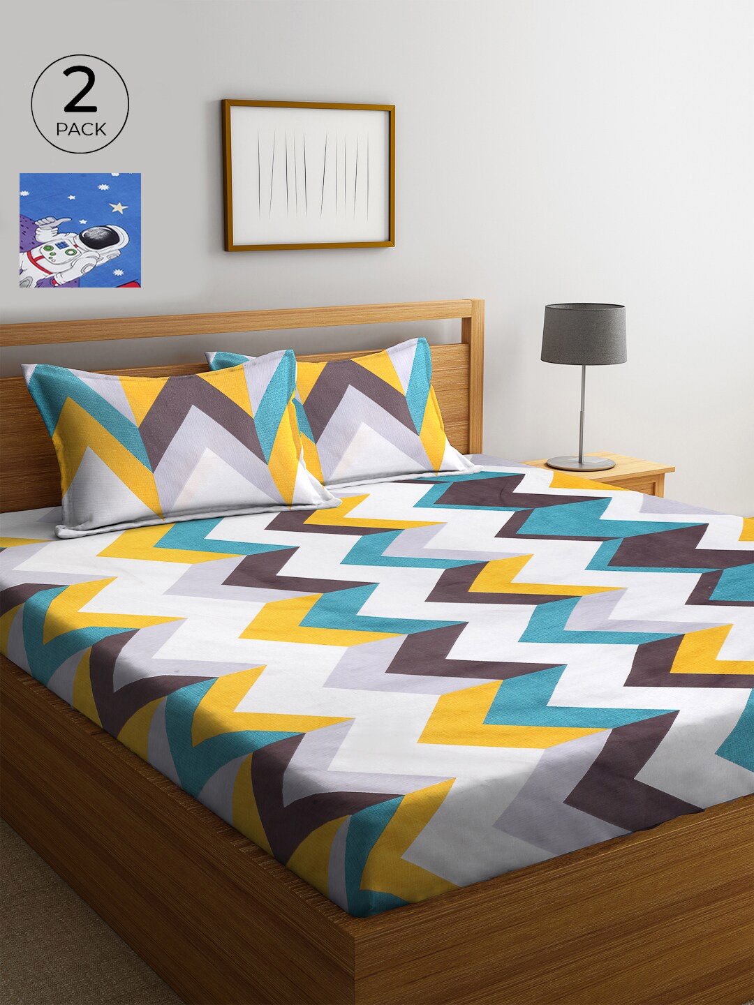

KLOTTHE Multicoloured Geometric 210 TC Cotton 2 King Bedsheet with 4 Pillow Covers, Multi