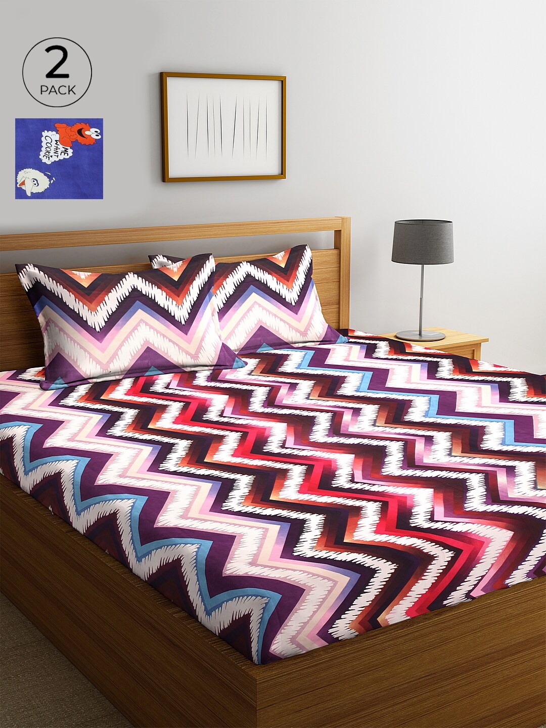 

KLOTTHE Blue & Pink Geometric 210 TC Cotton 2 King Bedsheet with 4 Pillow Covers