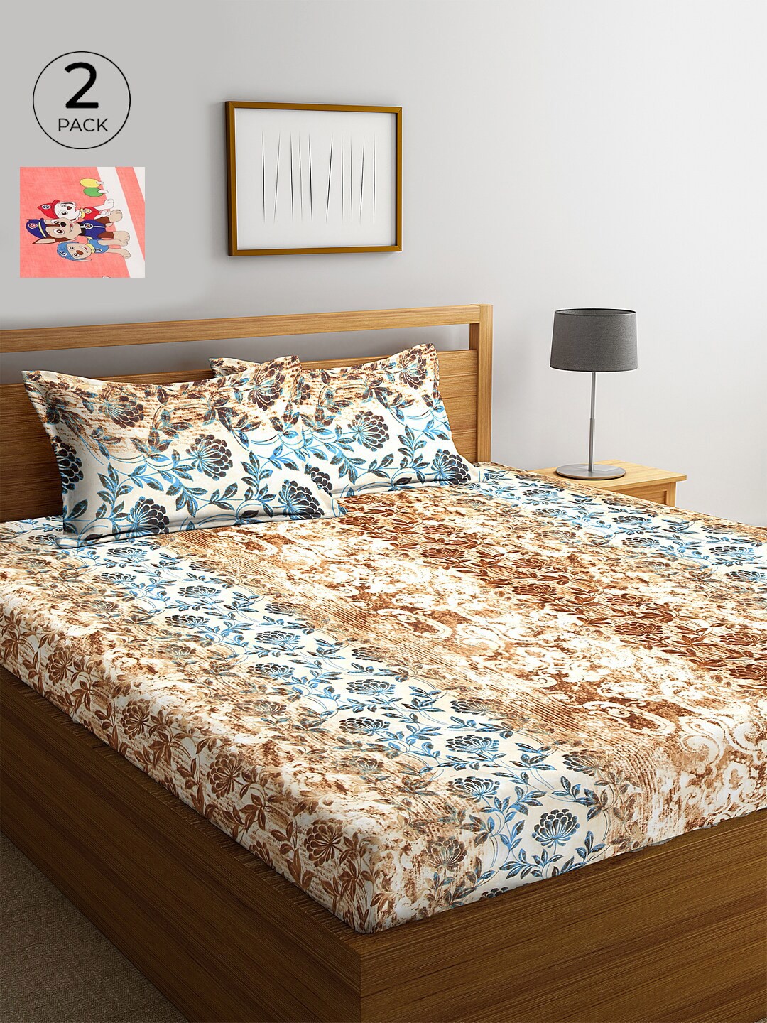 

KLOTTHE Multicoloured Graphic 210 TC Cotton 2 King Bedsheet with 4 Pillow Covers, Multi