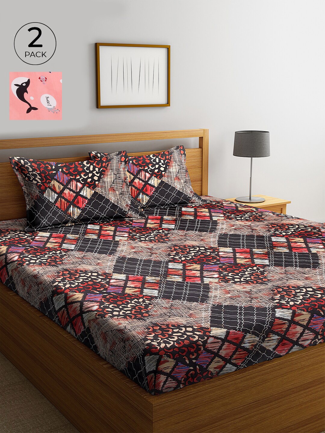 

KLOTTHE Multicoloured Geometric 210 TC Cotton 2 King Bedsheet with 4 Pillow Covers, Multi