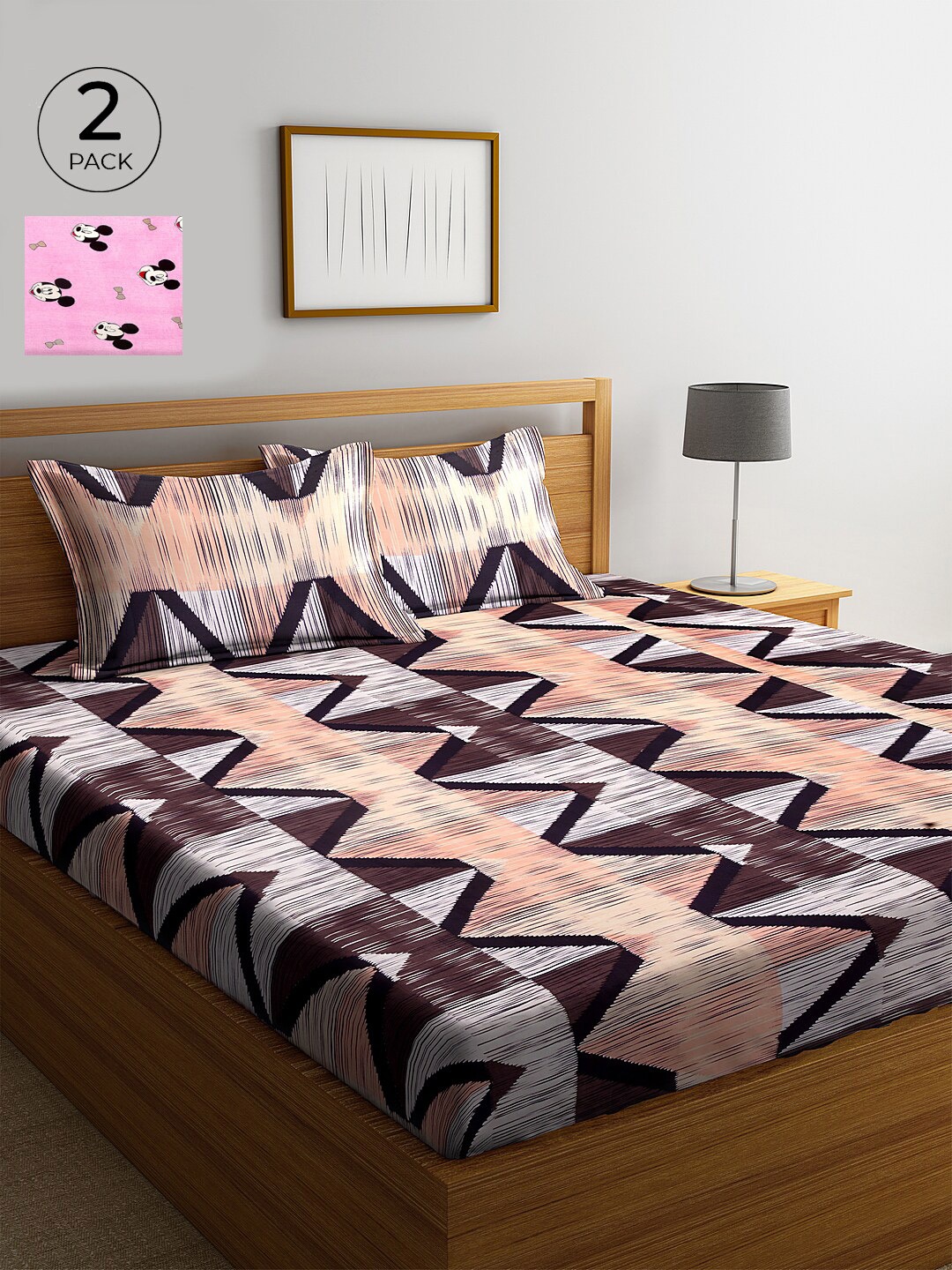 

KLOTTHE Set Of 2 Multicoloured Cartoon 210 TC Cotton King Bedsheets with 4 Pillow Covers, Multi