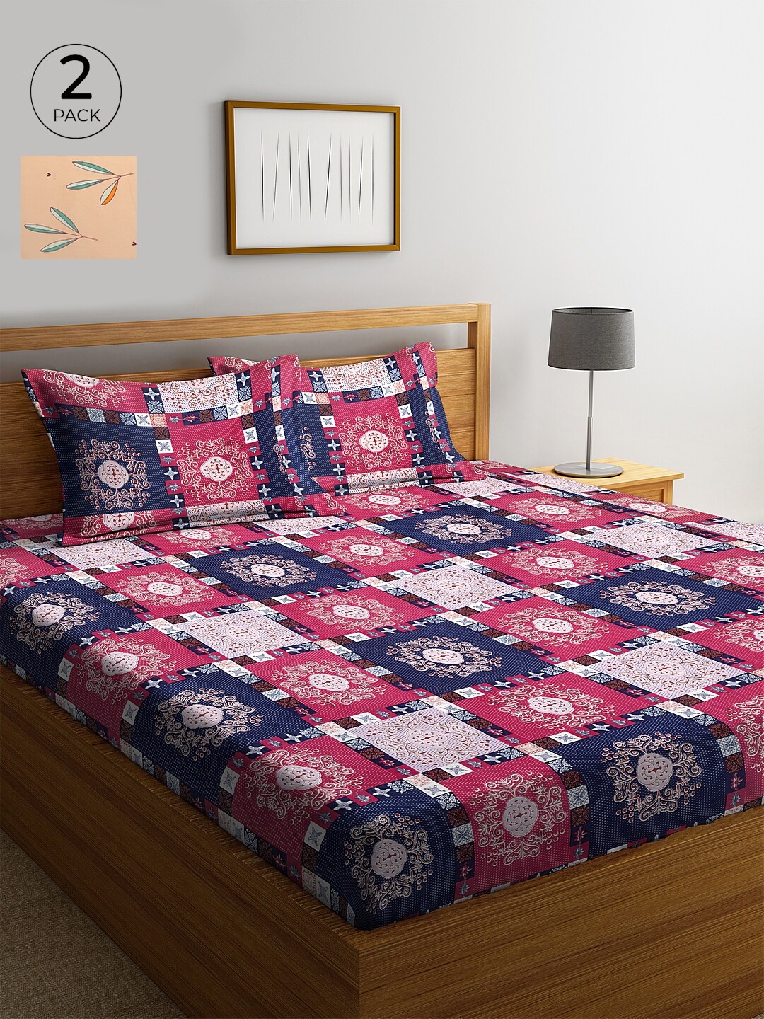 

KLOTTHE Blue Set of Printed 210 TC Cotton 2 King Bedsheet with 4 Pillow Covers
