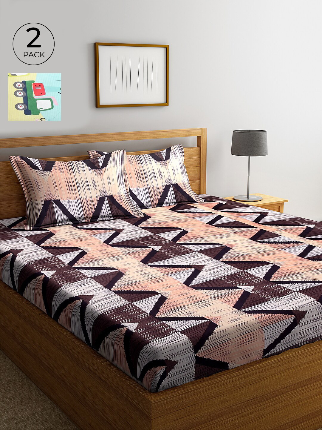

KLOTTHE Multicoloured Geometric 210 TC Cotton 2 King Bedsheet with 4 Pillow Covers, Multi