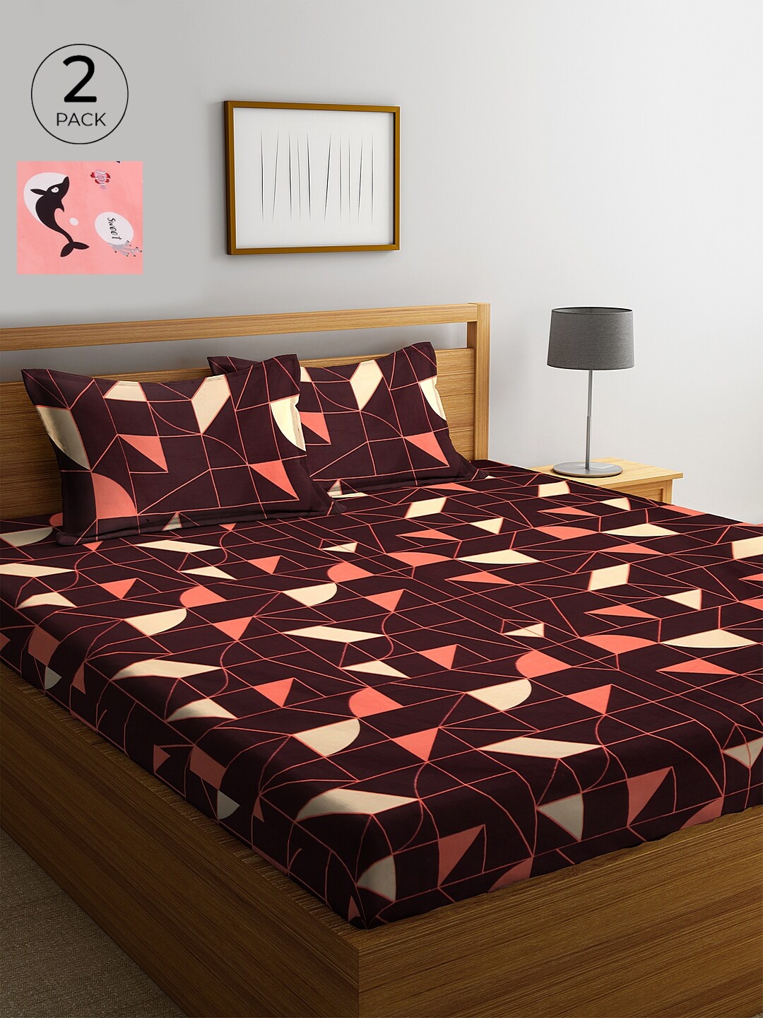 

KLOTTHE Multicoloured Graphic 210 TC Cotton 2 King Bedsheet with 4 Pillow Covers, Multi