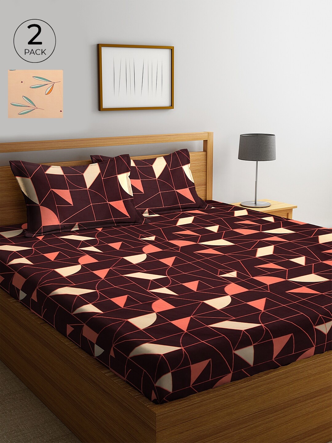 

KLOTTHE Multicoloured Geometric Cotton 2 King Bedsheet with 4 Pillow Covers, Multi