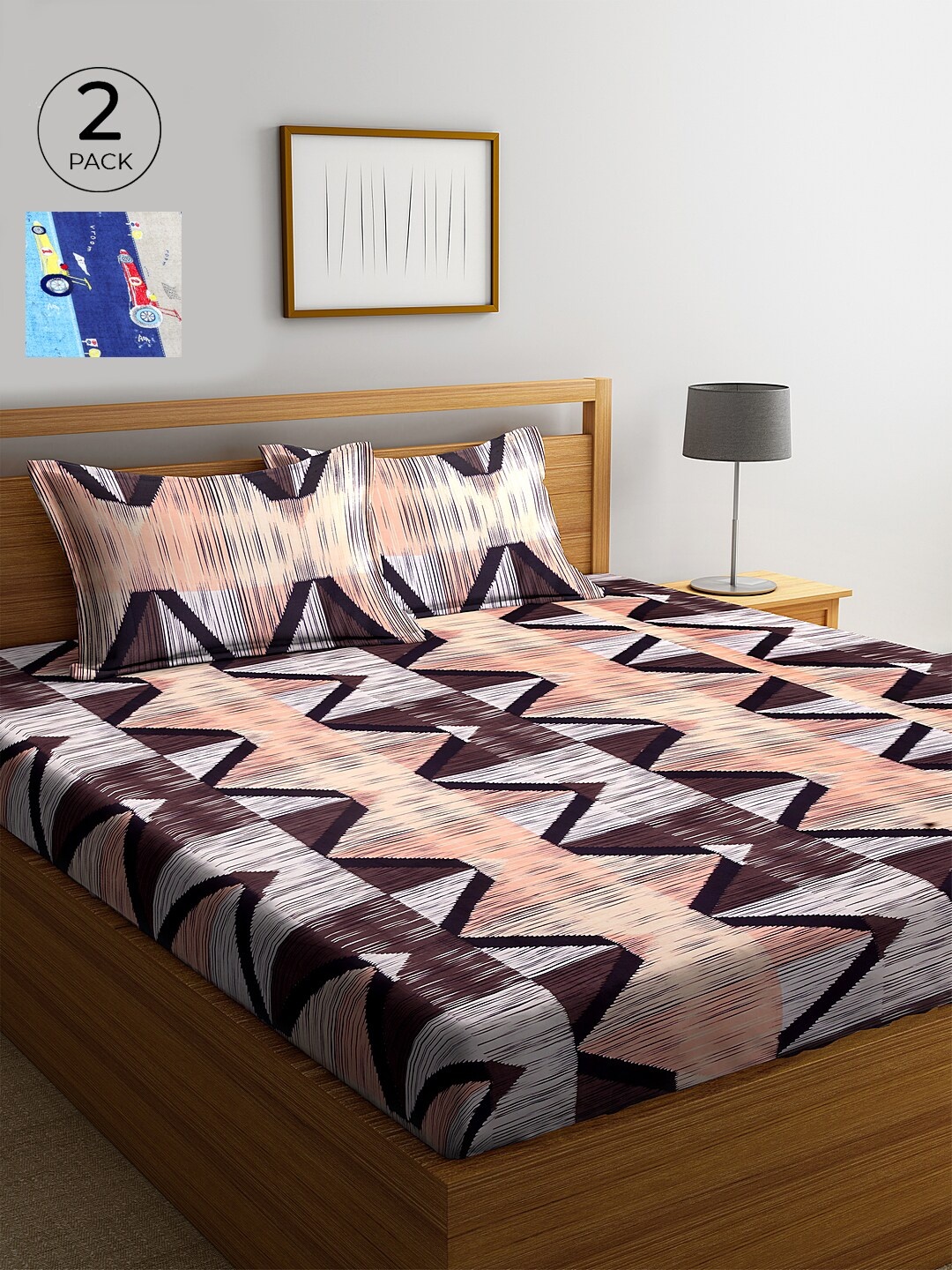 

KLOTTHE Blue & Grey Geometric 210 TC Cotton 2 King Bedsheet with 4 Pillow Covers