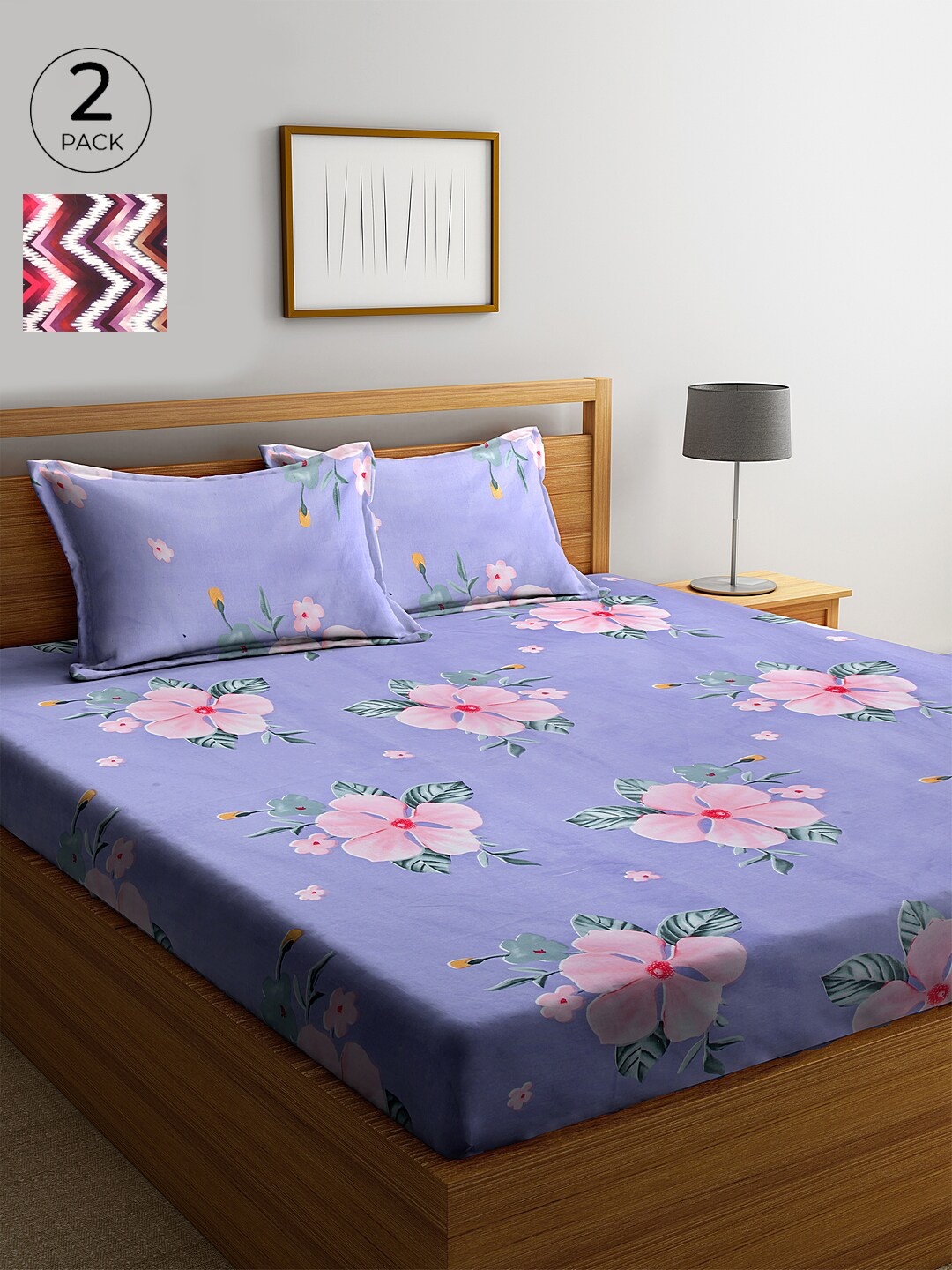 

KLOTTHE Multicoloured Set of Printed 210 TC Cotton 2 King Bedsheet with 4 Pillow Covers, Multi