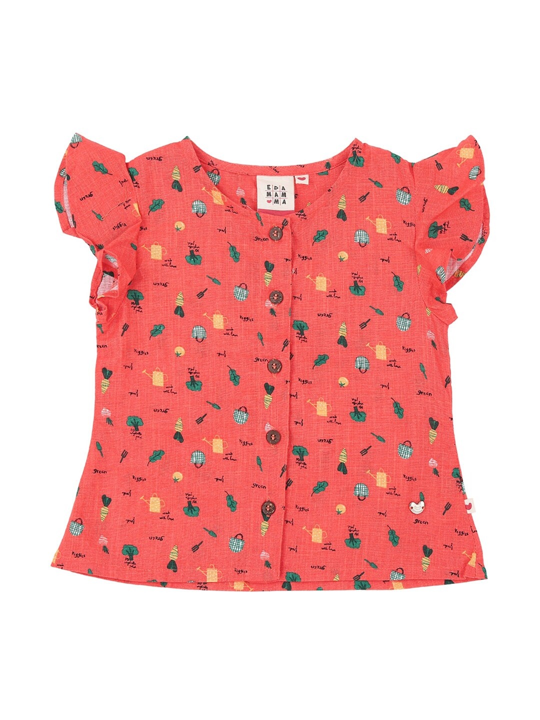 

Ed-a-Mamma Coral Pink Printed Pure Cotton Regular Sustainable Top