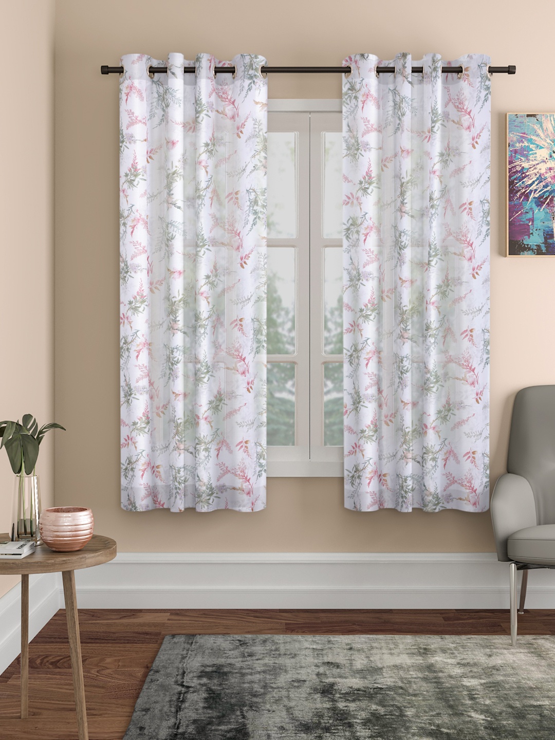 

ROSARA HOME White & Pink Set of 2 Sheer Window Curtains