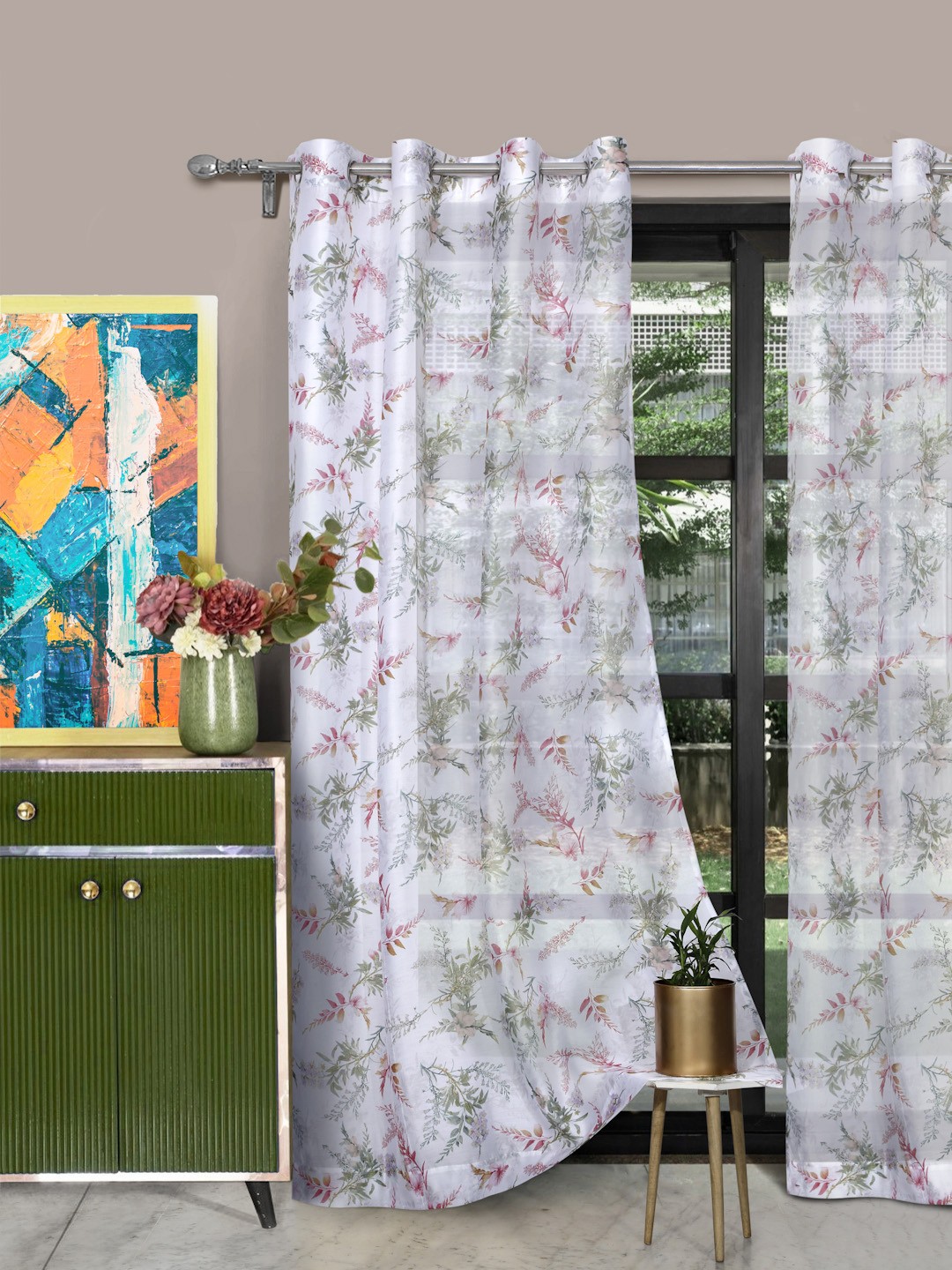 

ROSARA HOME White & Pink Set of 2 Door Curtains