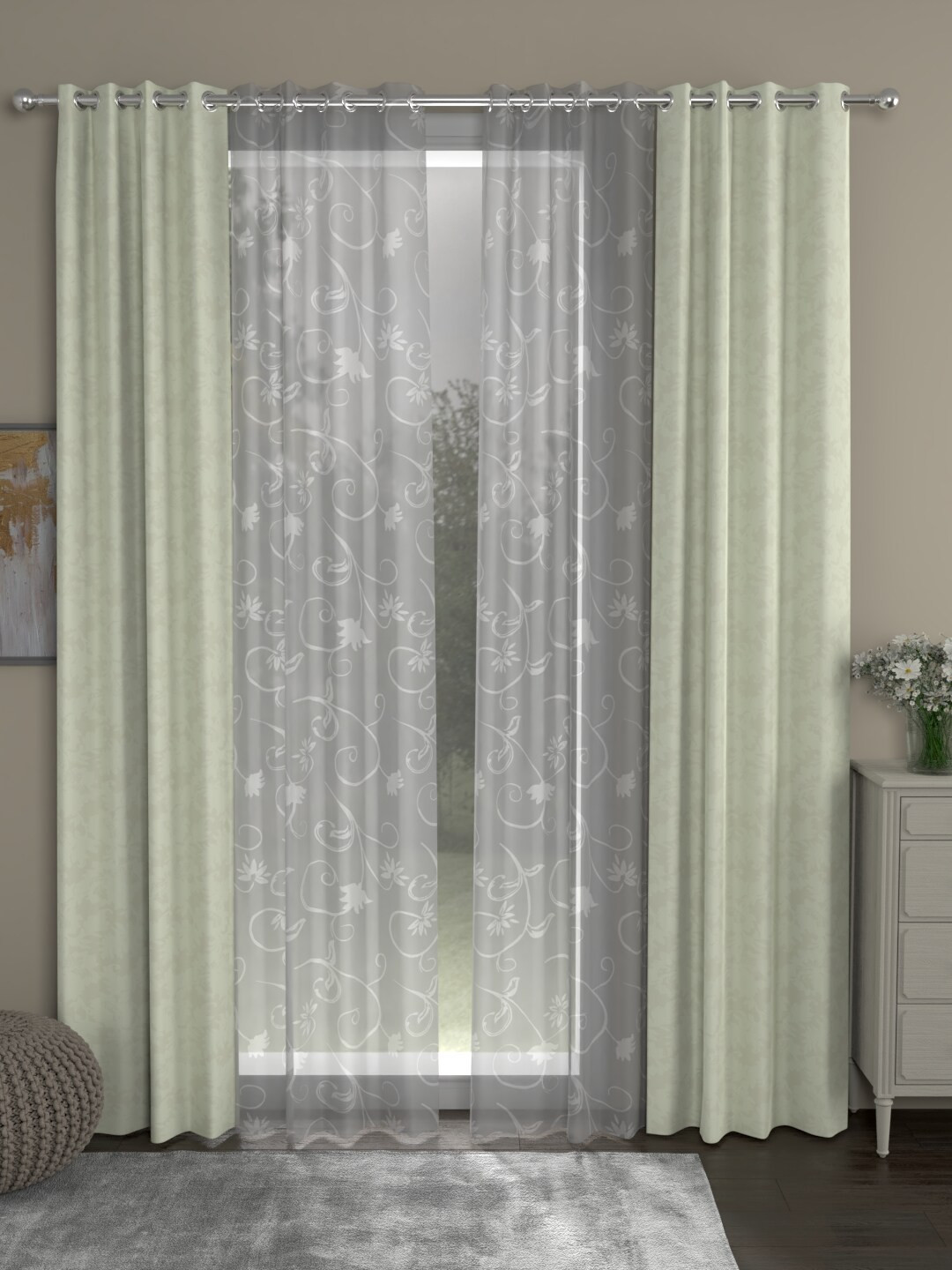 

ROSARA HOME Off-White Set of 4 Jacquard Long Door Curtains