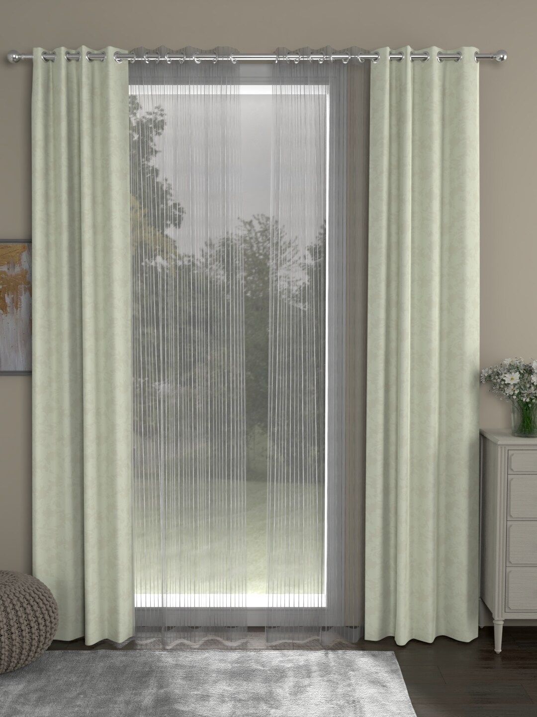 

ROSARA HOME Set Of 4 Cream-Coloured & Grey Jacquard Regular and Sheer Long Door Curtains