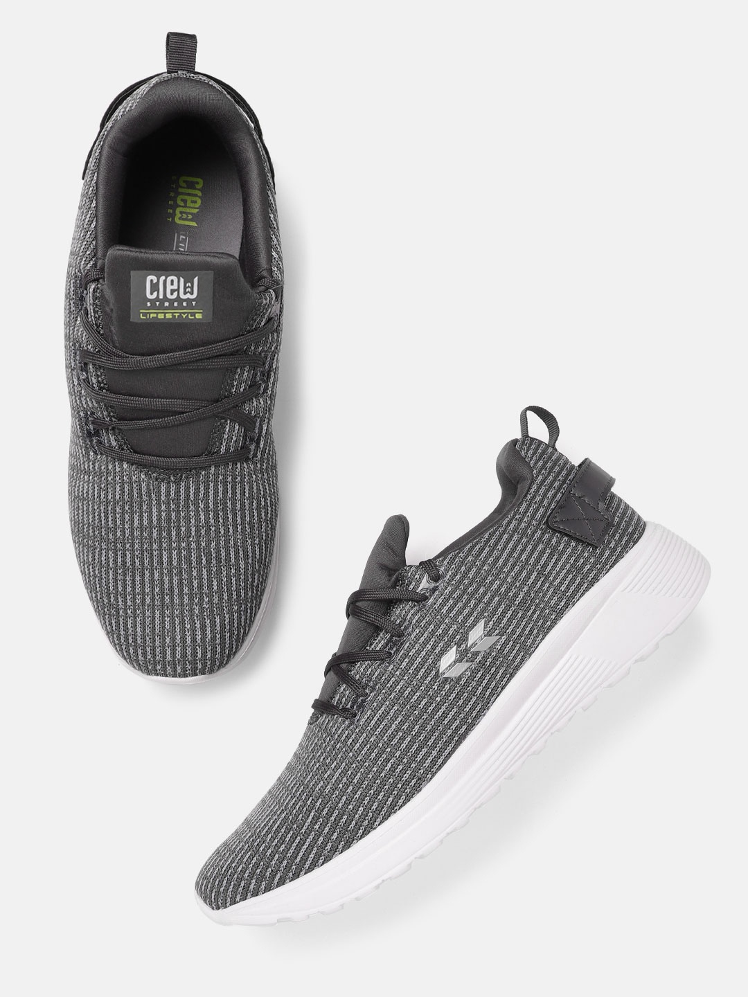 

Crew STREET Men Charcoal Grey Striped Sneakers