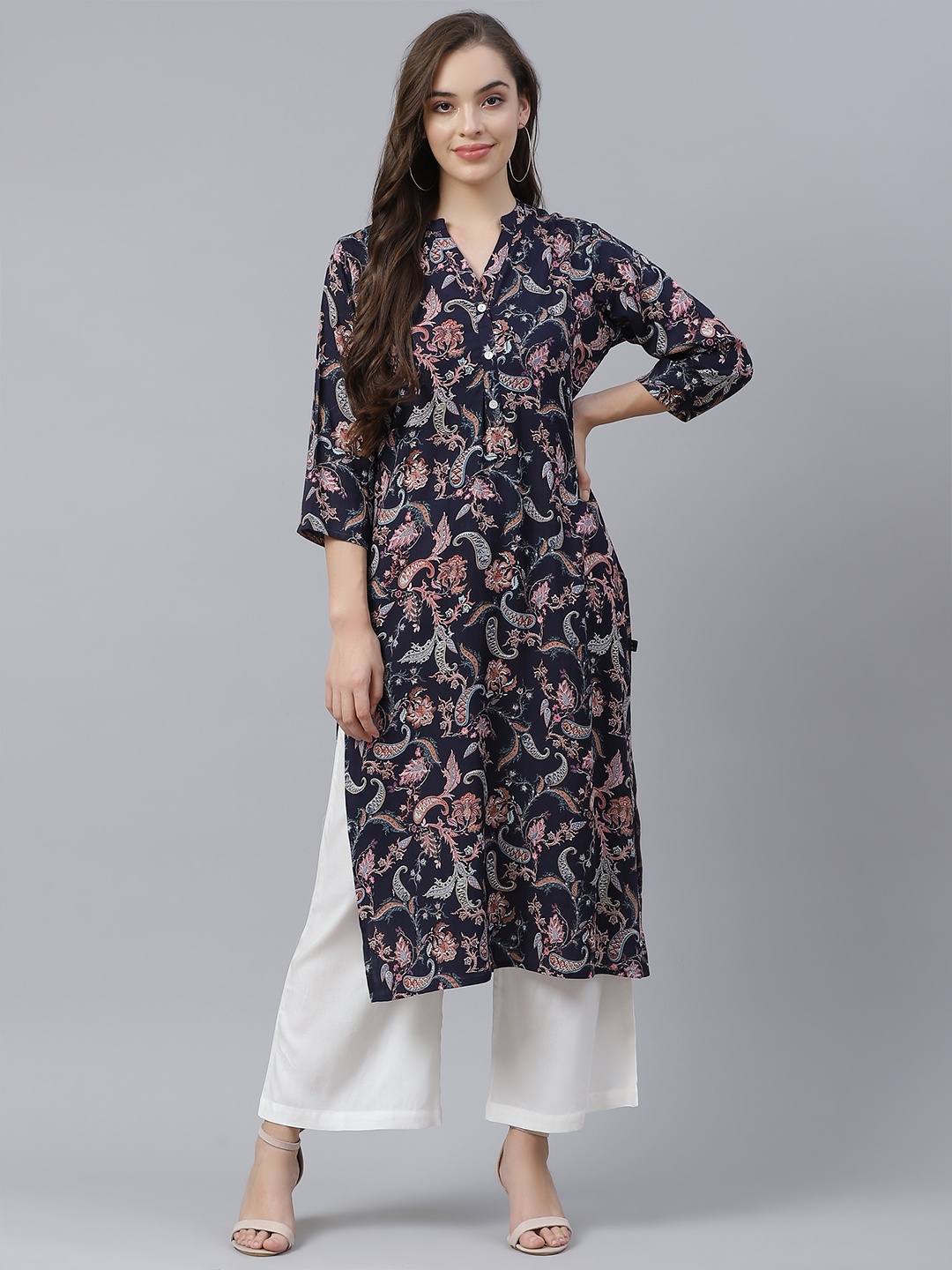 

Divena Women Navy Blue Ethnic Motifs Print Kurta