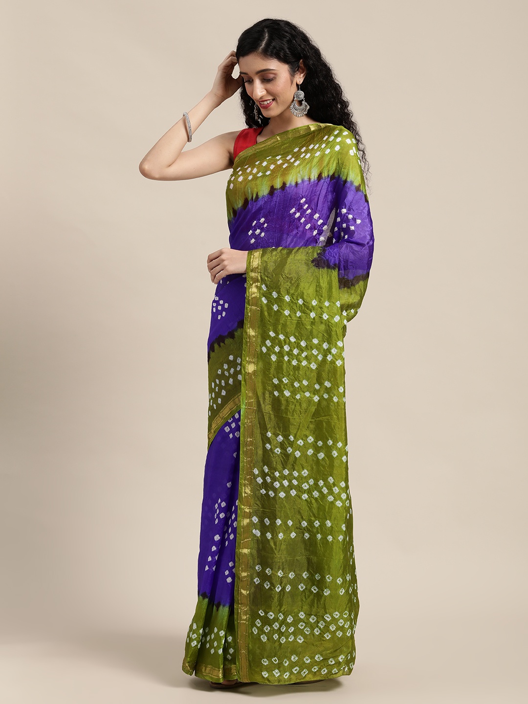 

Mitera Purple & White Bandhani Art Silk Bandhani Saree