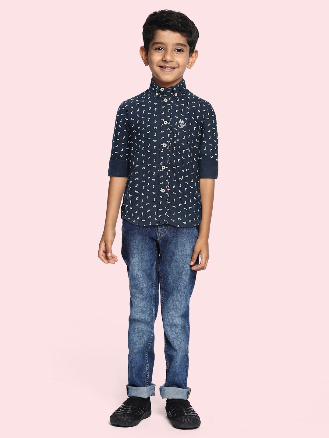 

U.S. Polo Assn. Kids Boys Blue Regular Fit Printed Casual Shirt