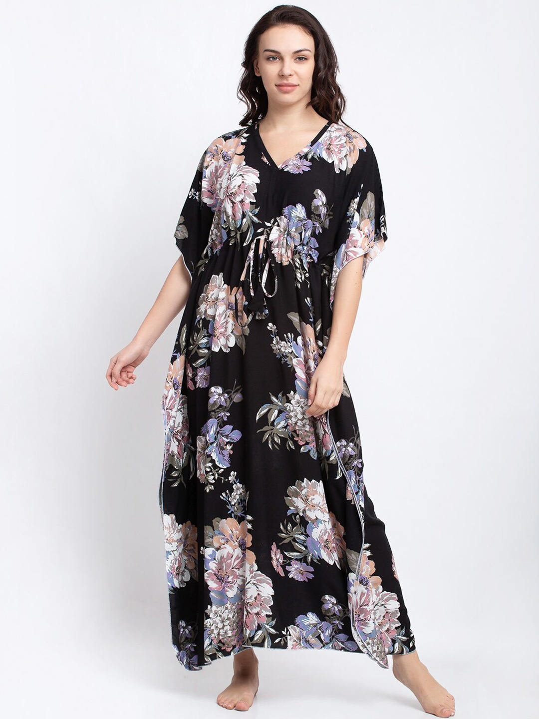 

Claura Black & Lavender Printed Kaftan Nightdress