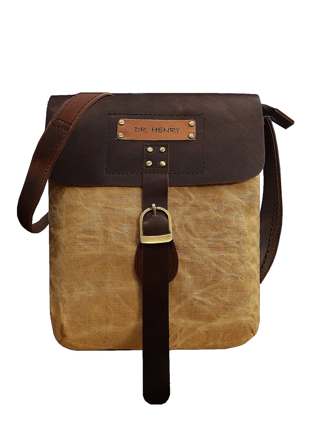 

DR. HENRY Unisex Brown & Beige Colourblocked Genuine Leather Messenger Bag