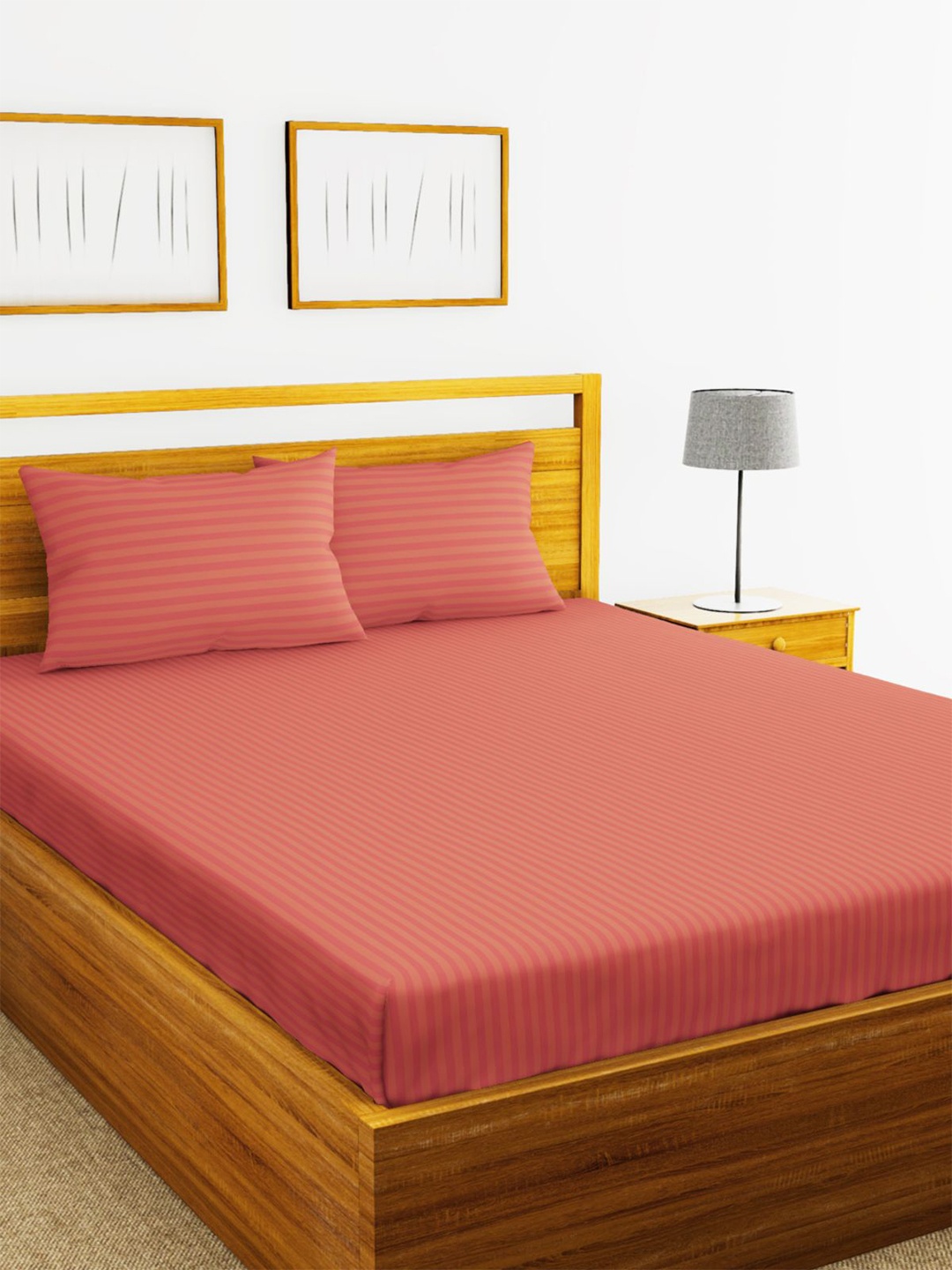 

BIANCA Rust Striped 210 TC Cotton 1 King Bedsheet with 2 Pillow Covers
