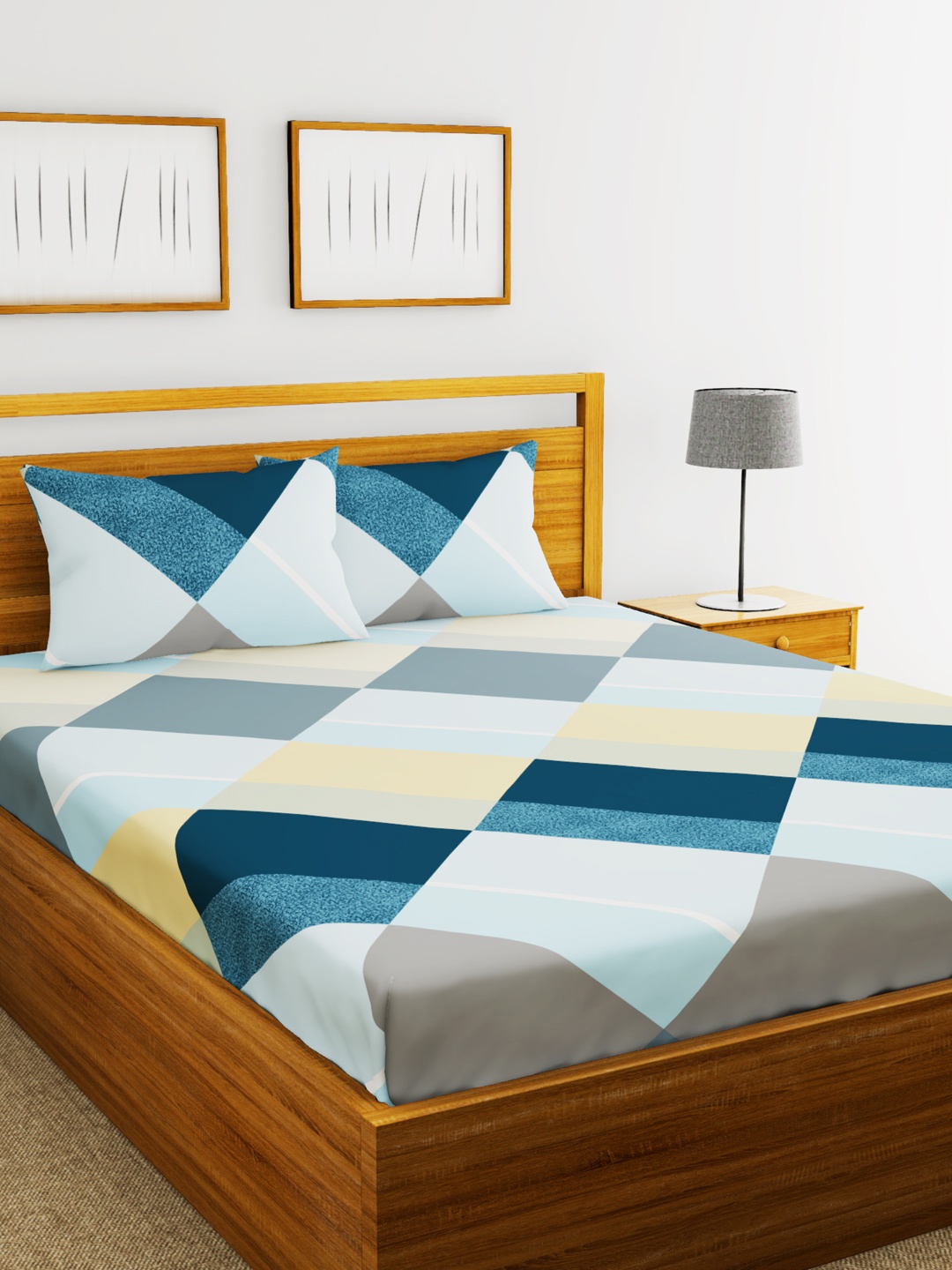 

BIANCA Multicoloured Geometric 152 TC King Bedsheet with 2 Pillow Covers, Multi