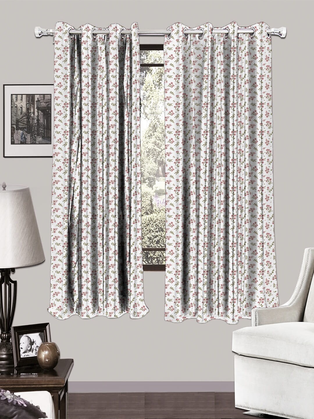 

HOUZZCODE Off-White & Pink Set of 2 Room Darkening Window Curtains