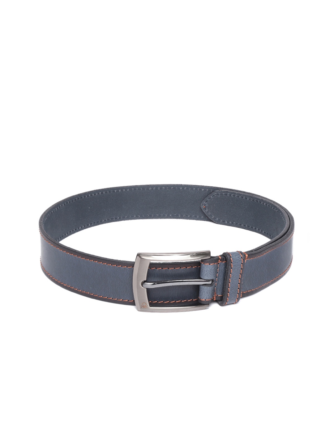

United Colors of Benetton Men Navy Blue Solid Leather Belt