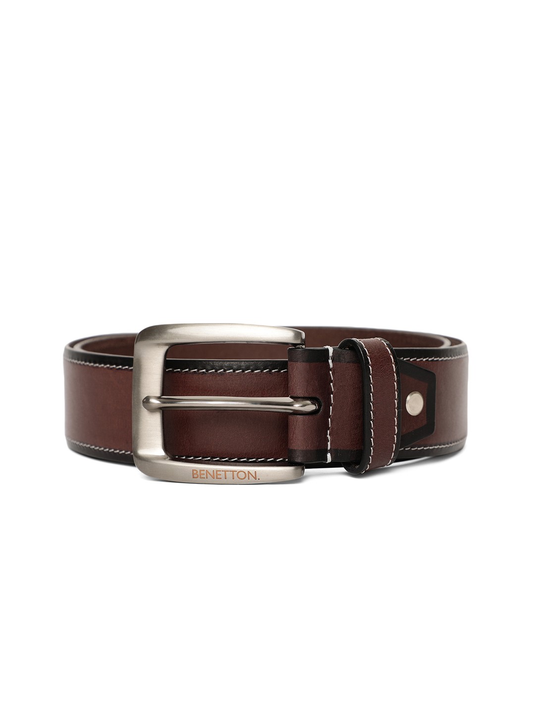

United Colors of Benetton Men Brown Textured Genuine Leather Belt