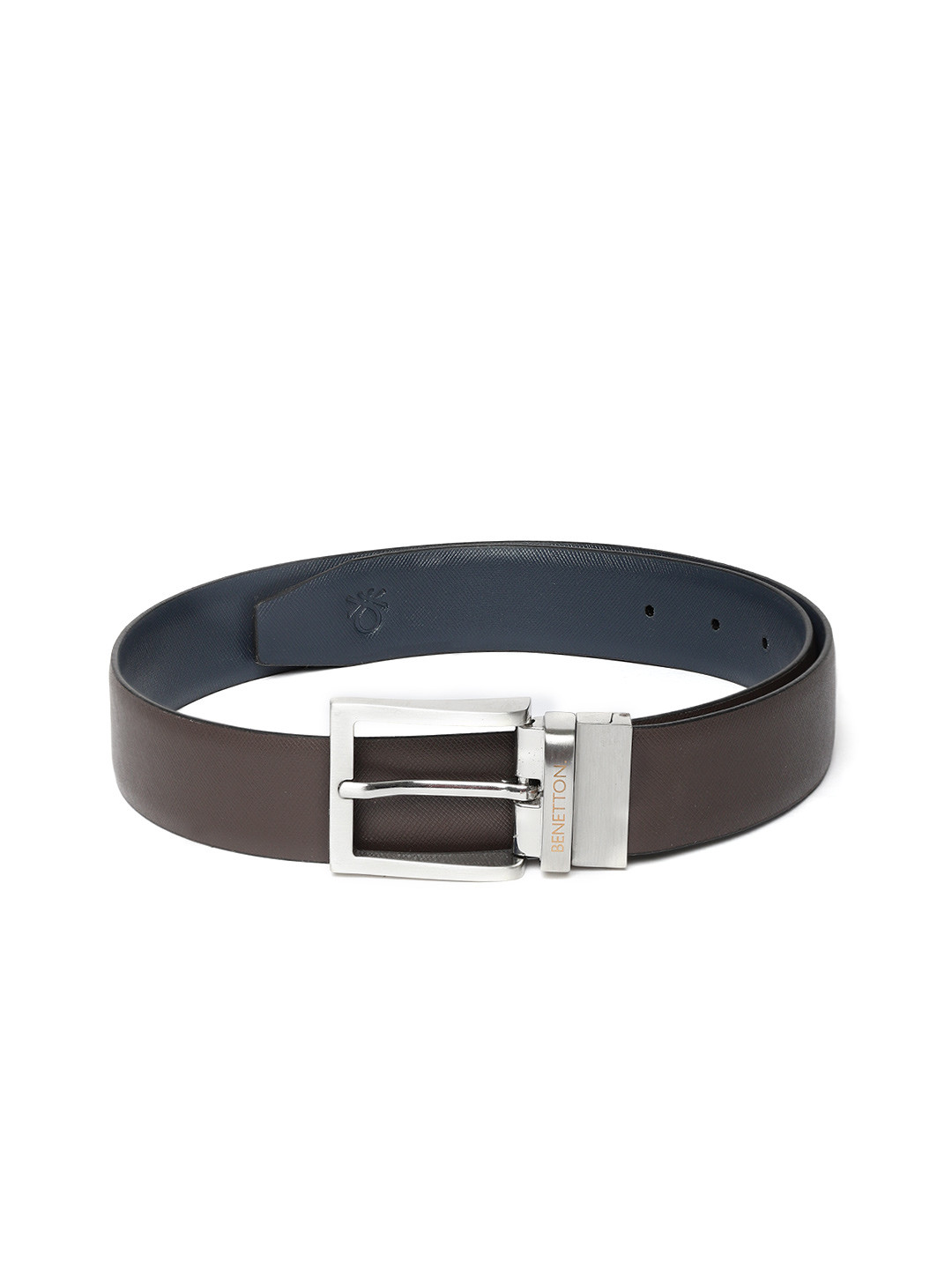 

United Colors of Benetton Men Brown & Navy Blue Textured Reversible Leather Formal Belt