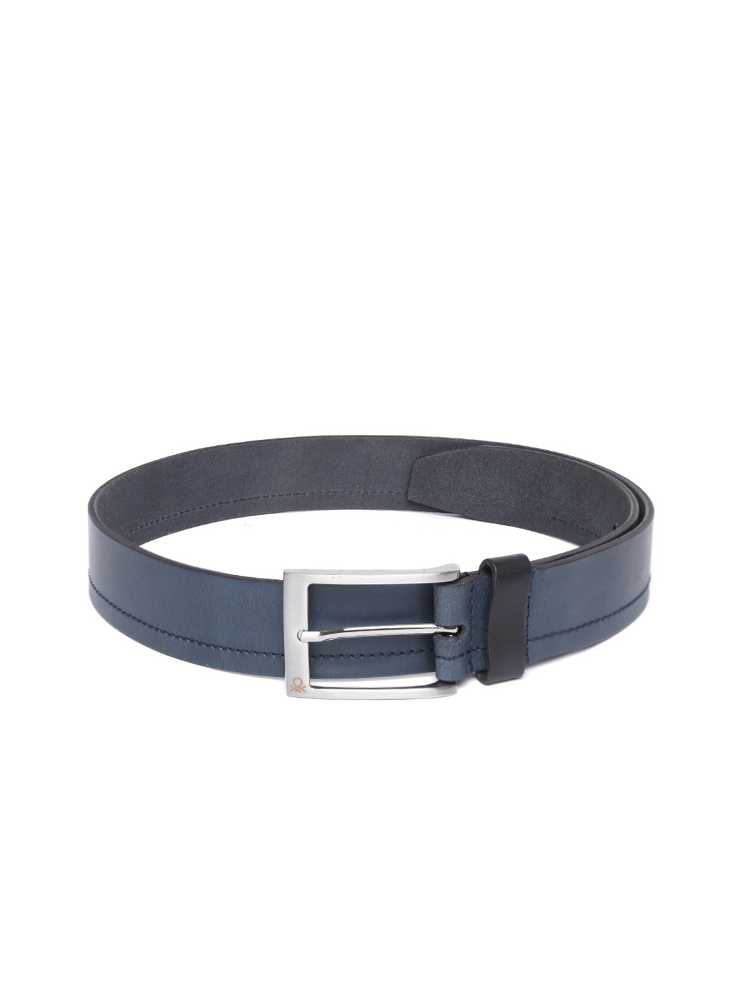 

United Colors of Benetton Men Navy Blue Solid Leather Belt with Thread-Work