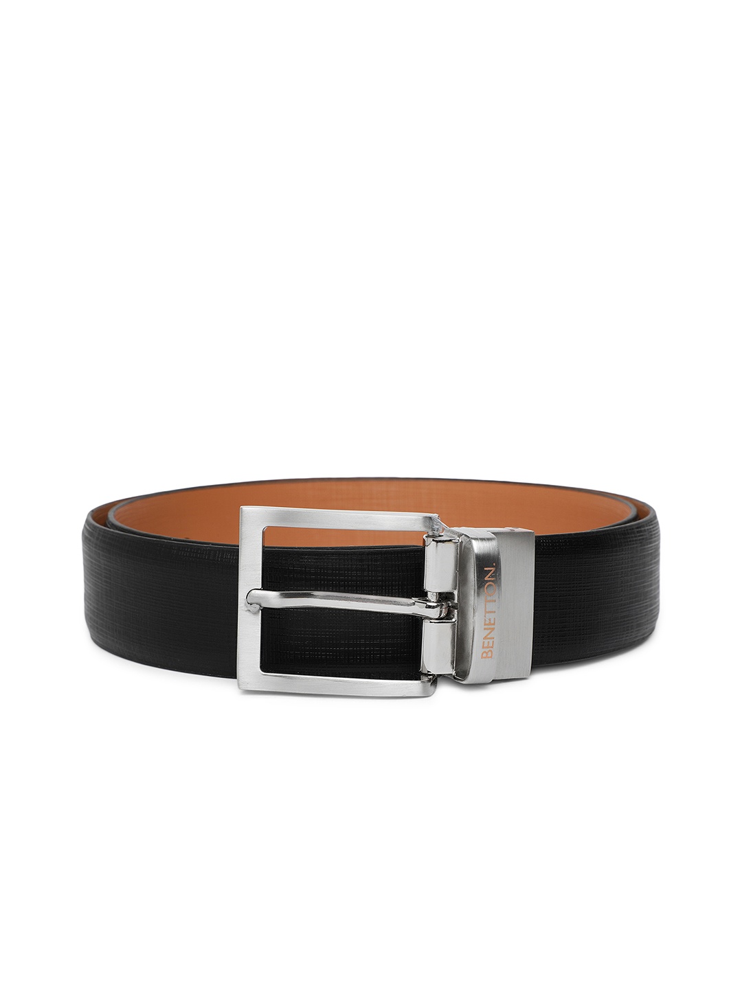 

United Colors of Benetton Men Black & Tan Brown Textured Reversible Leather Belt