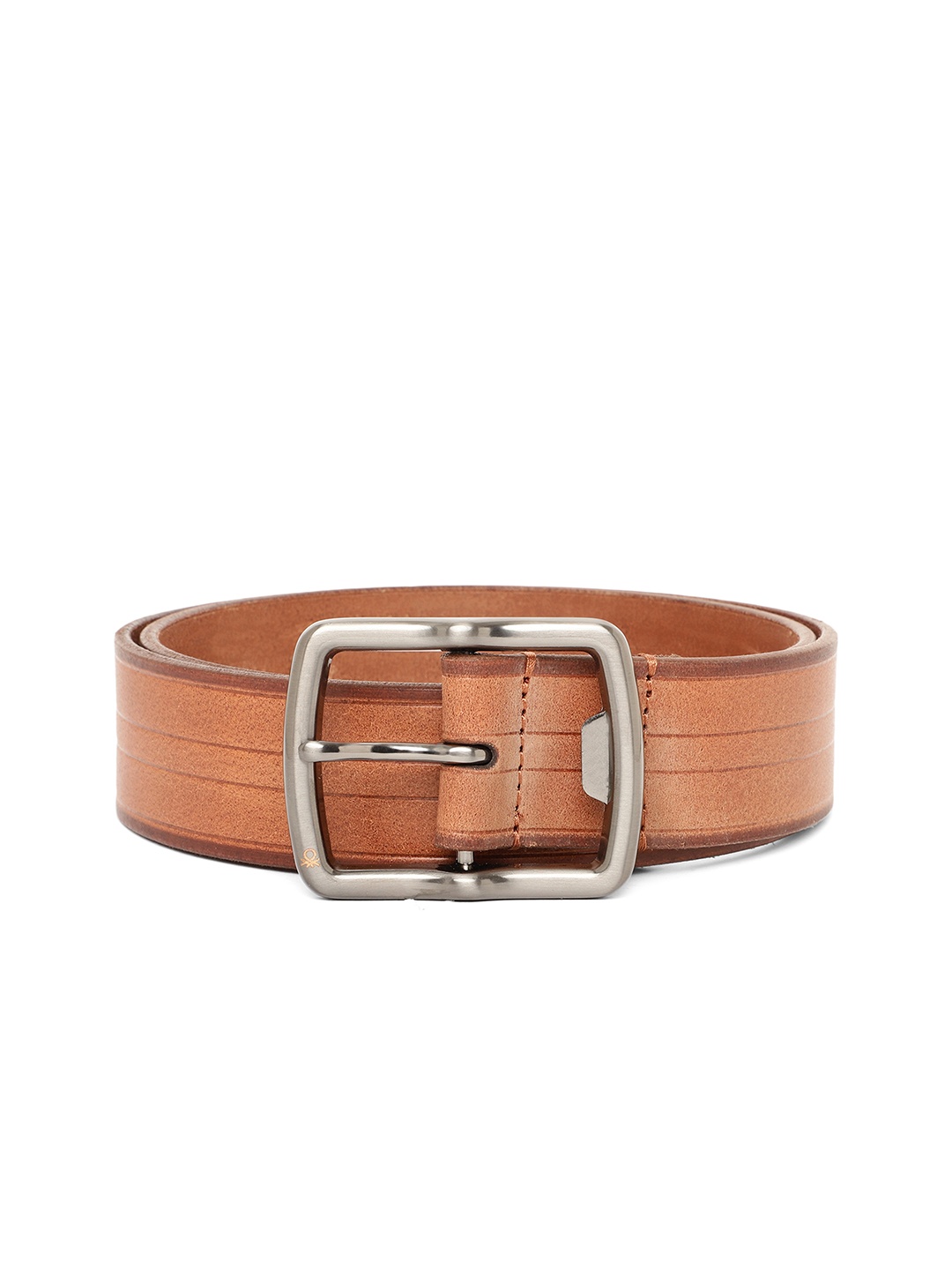 

United Colors of Benetton Men Tan Brown Striped Leather Belt
