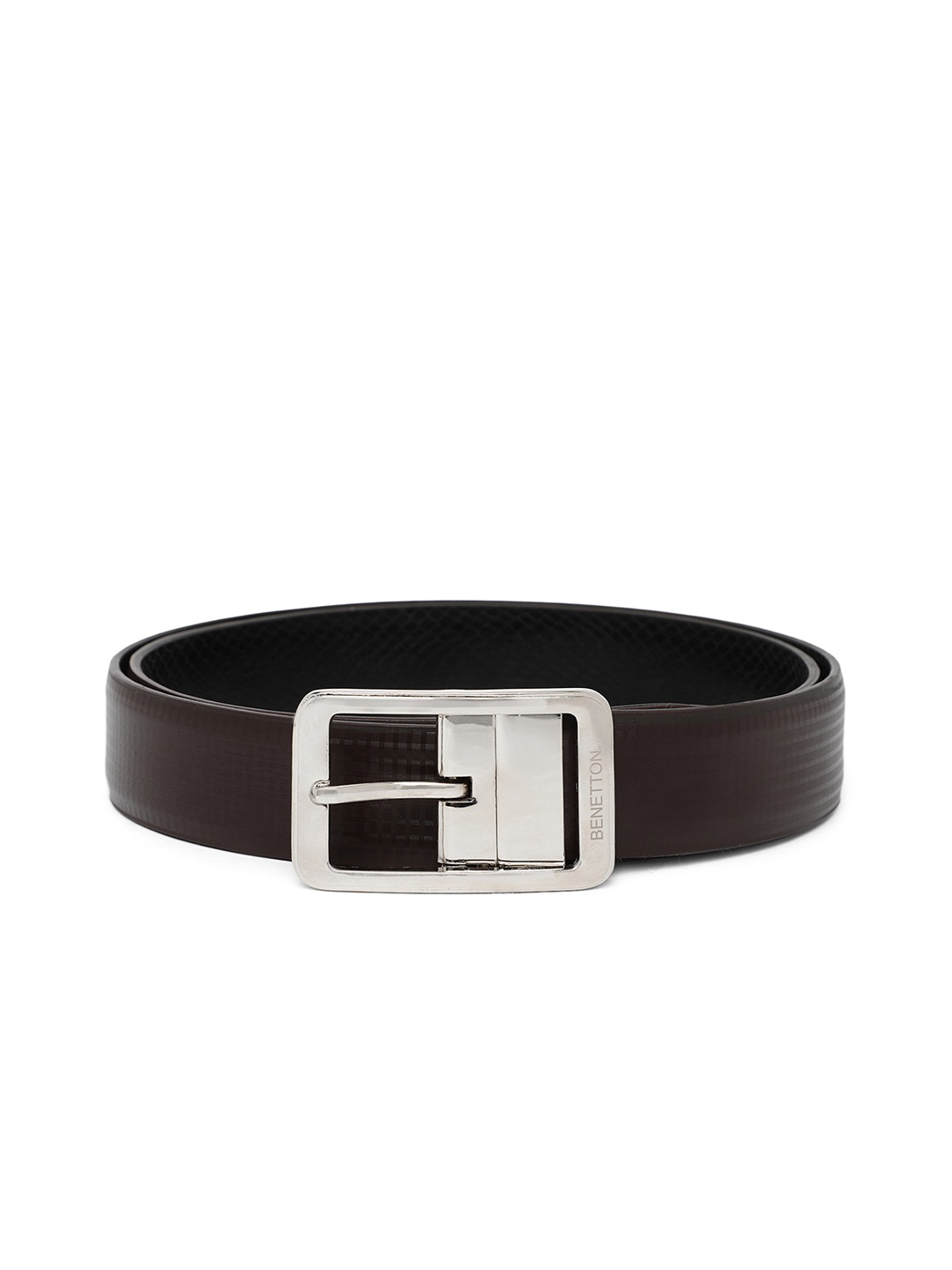 

United Colors of Benetton Men Black & Coffee Brown Textured Reversible Formal Belt