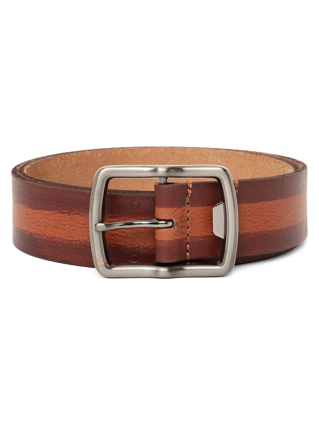 

United Colors of Benetton Men Tan Brown Striped Leather Belt
