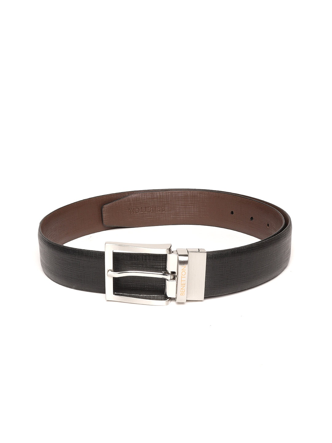 

United Colors of Benetton Men Black & Brown Textured Leather Reversible Formal Belt