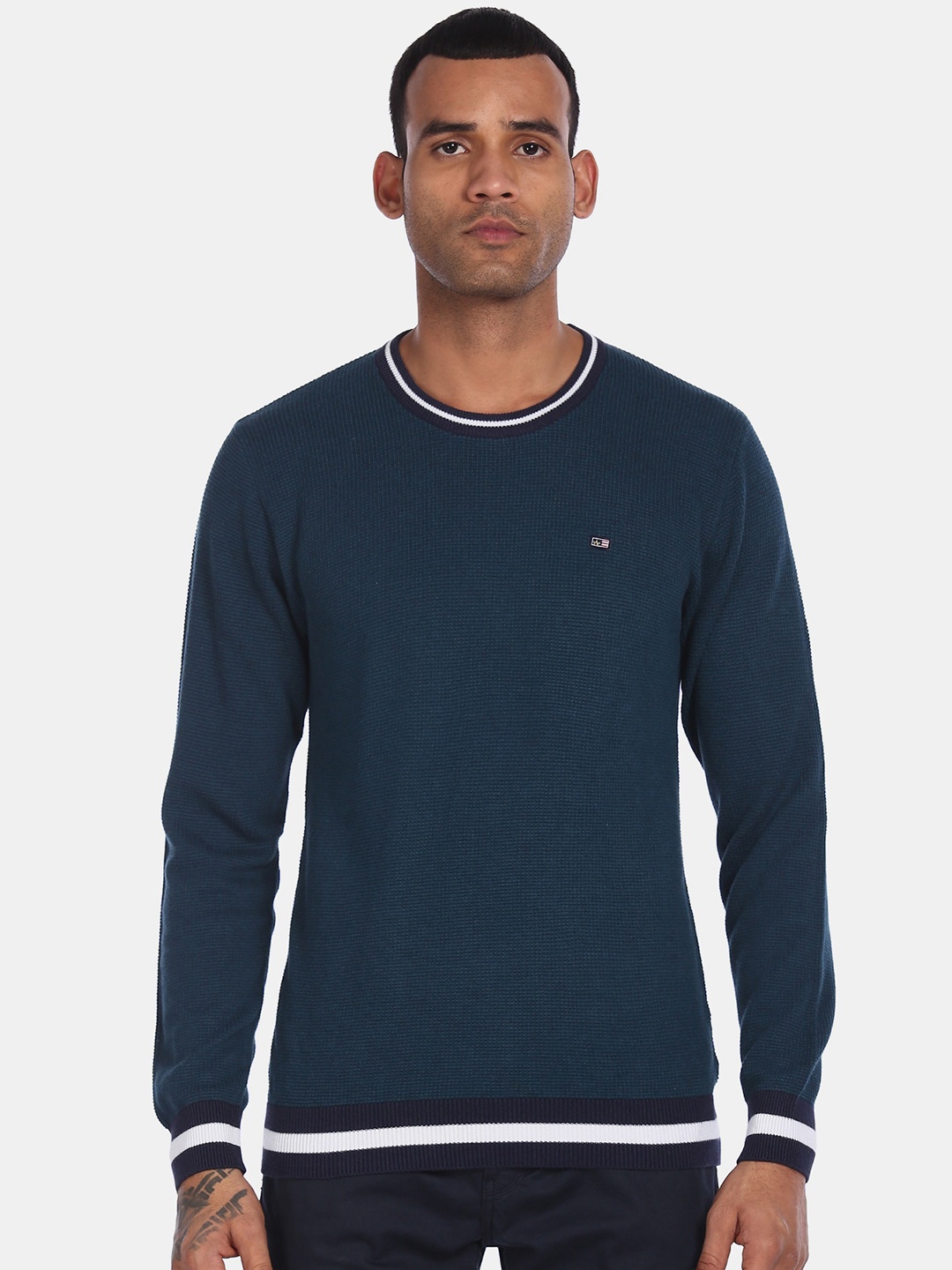 

Arrow Sport Men Navy Blue Ribbed Crew Neck Pullover Sweater