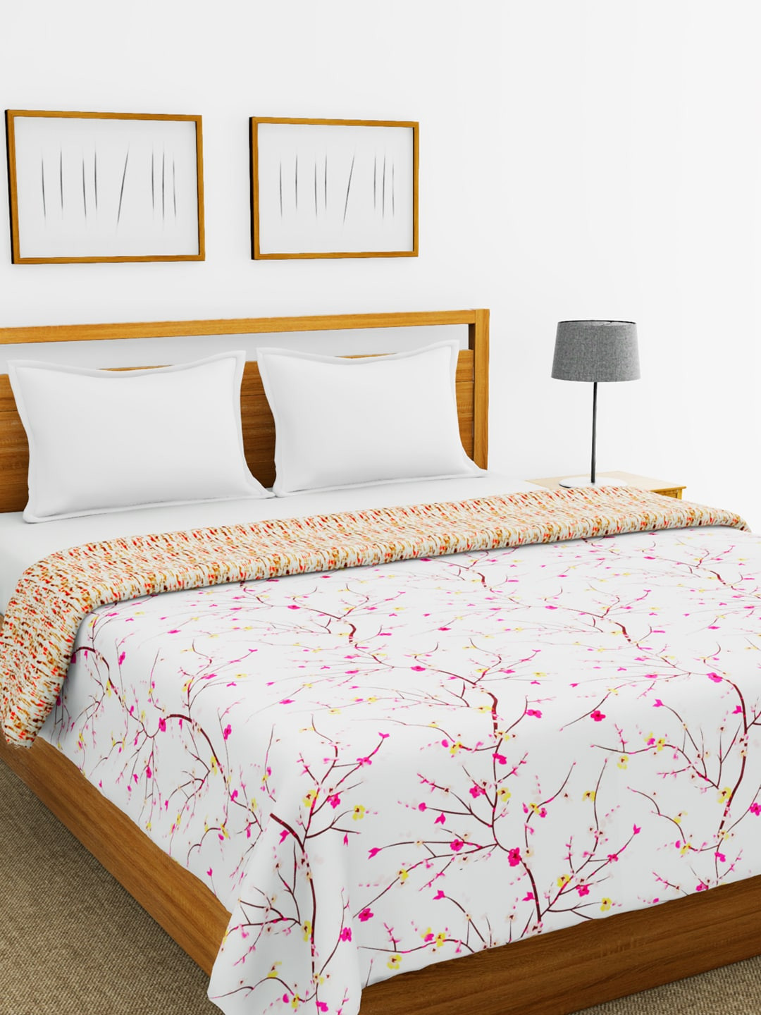 

BIANCA White & Pink Floral AC Room 300 GSM Cotton Double Bed Dohar