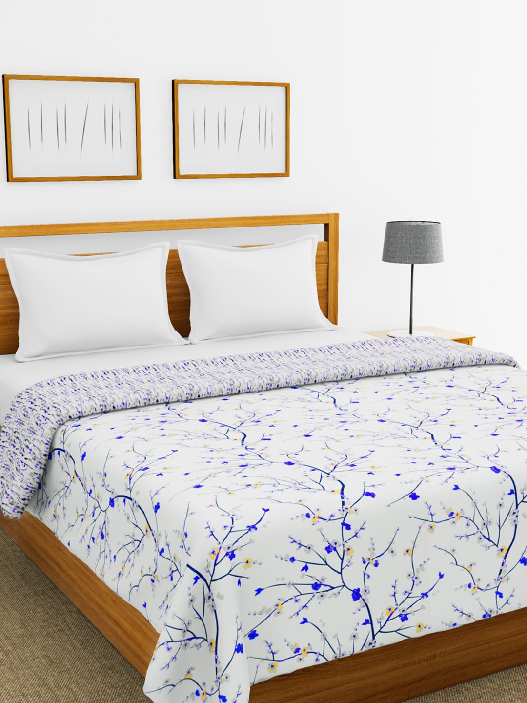 

BIANCA White & Blue Floral AC Room 300 GSM Double Bed Dohar
