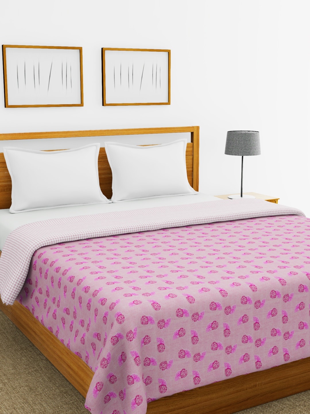 

BIANCA White & Purple Floral AC Room 300 GSM Double Bed Dohar