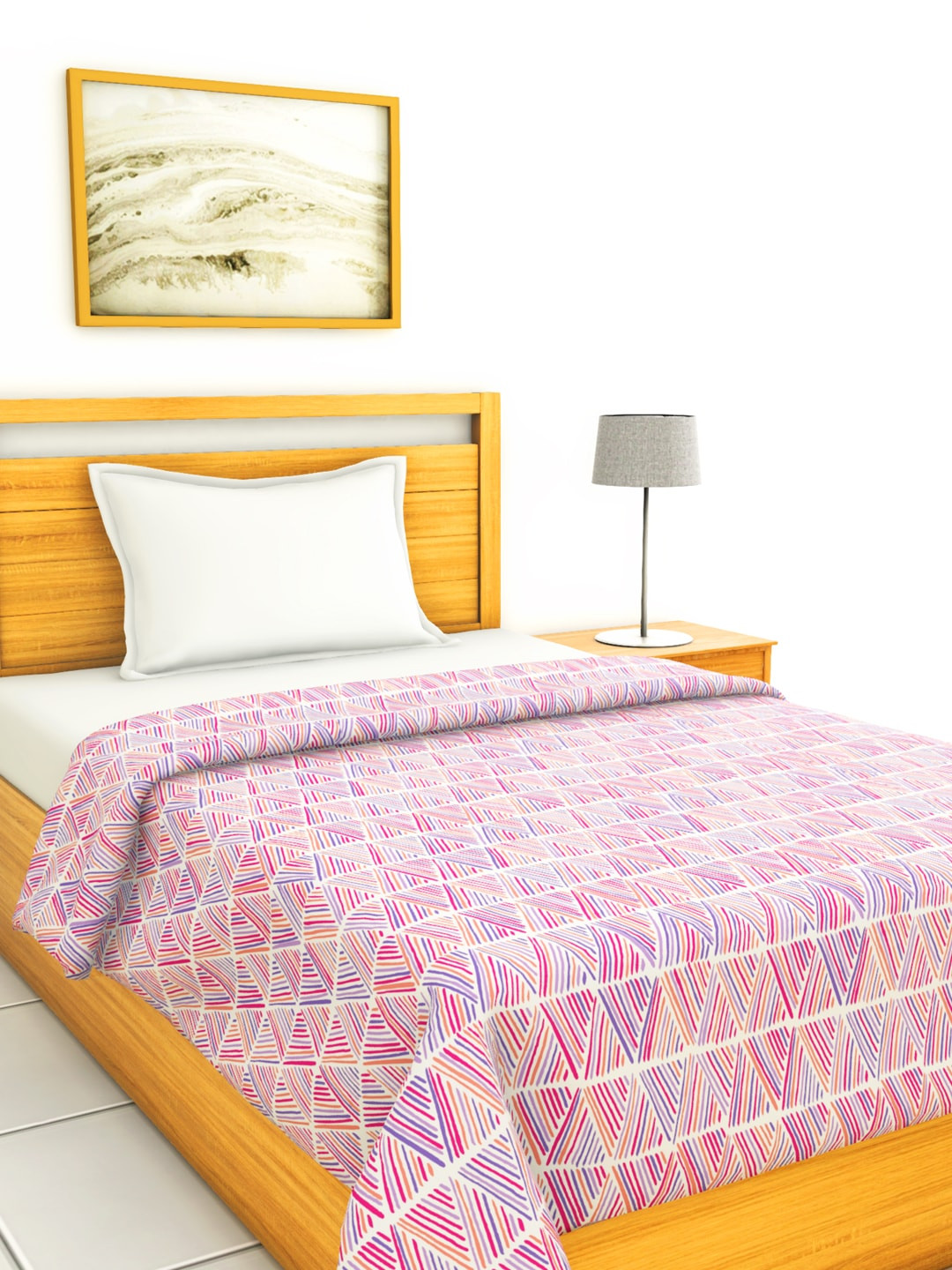 

BIANCA Purple & Pink Geometric AC Room 150 GSM Single Bed Quilt