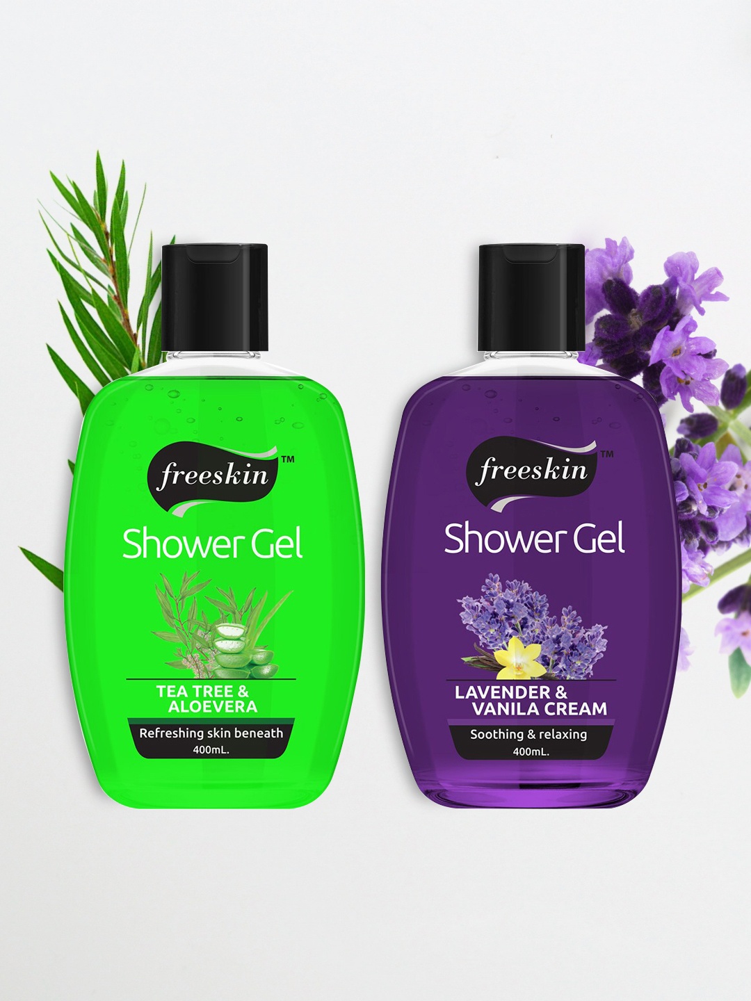 

Freeskin Unisex Pack of 2 Tea Tree & Lavender Shower Gel 400 ml, Multi