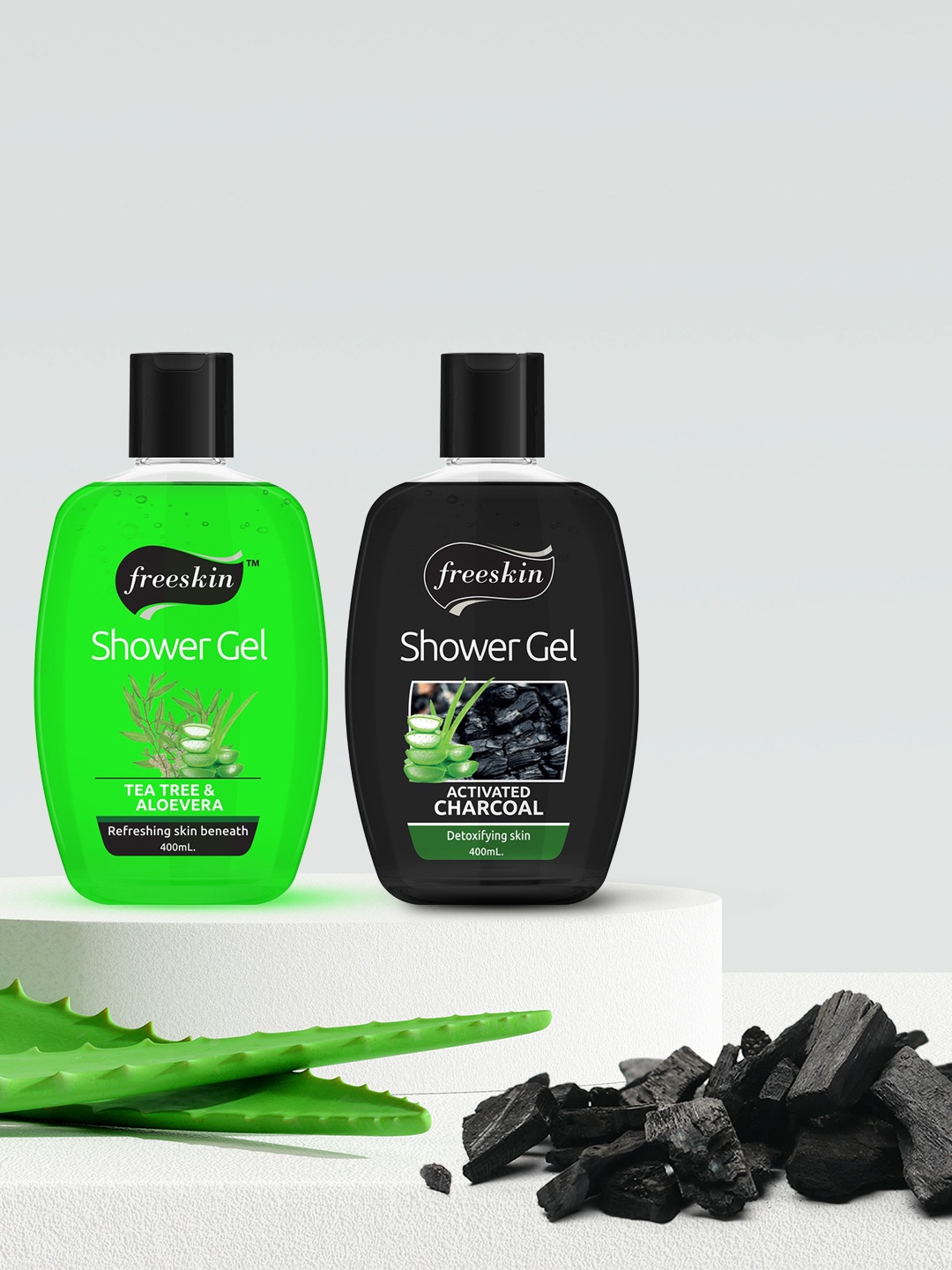 

Freeskin Unisex Pack of 2 Tea Tree & Charcoal Shower Gel 400 ml, Multi