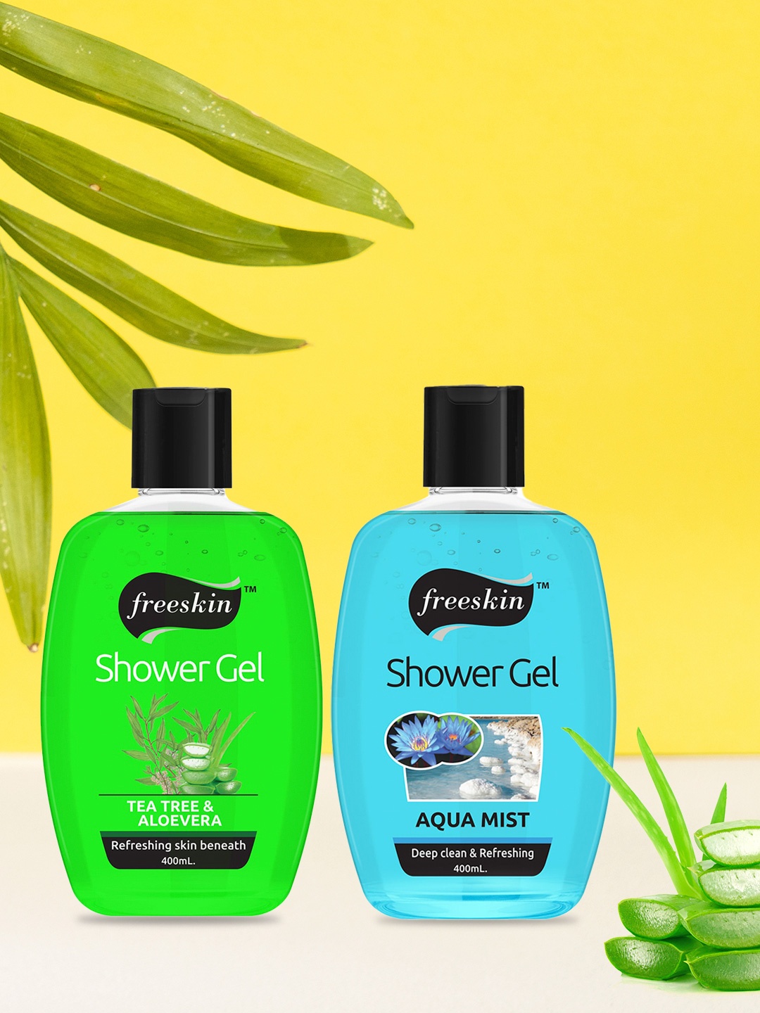 

Freeskin Unisex Pack of 2 Tea Tree & Aqua Mist Shower Gel 400 ml, Multi