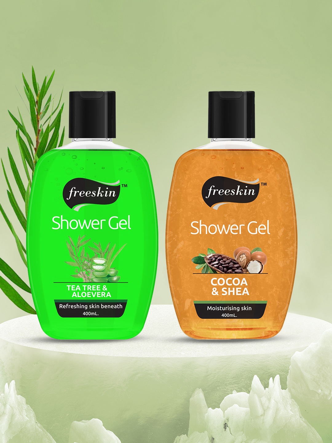 

Freeskin Green Pack of 2 Tea Tree & Cocoa Shea Shower Gel - 400 ml each
