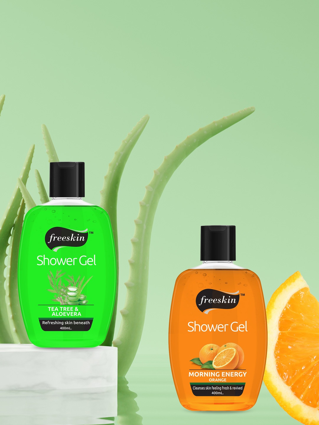 

Freeskin Pack of 2 Tea Tree & Orange Shower Gel - 400 ml each, Green