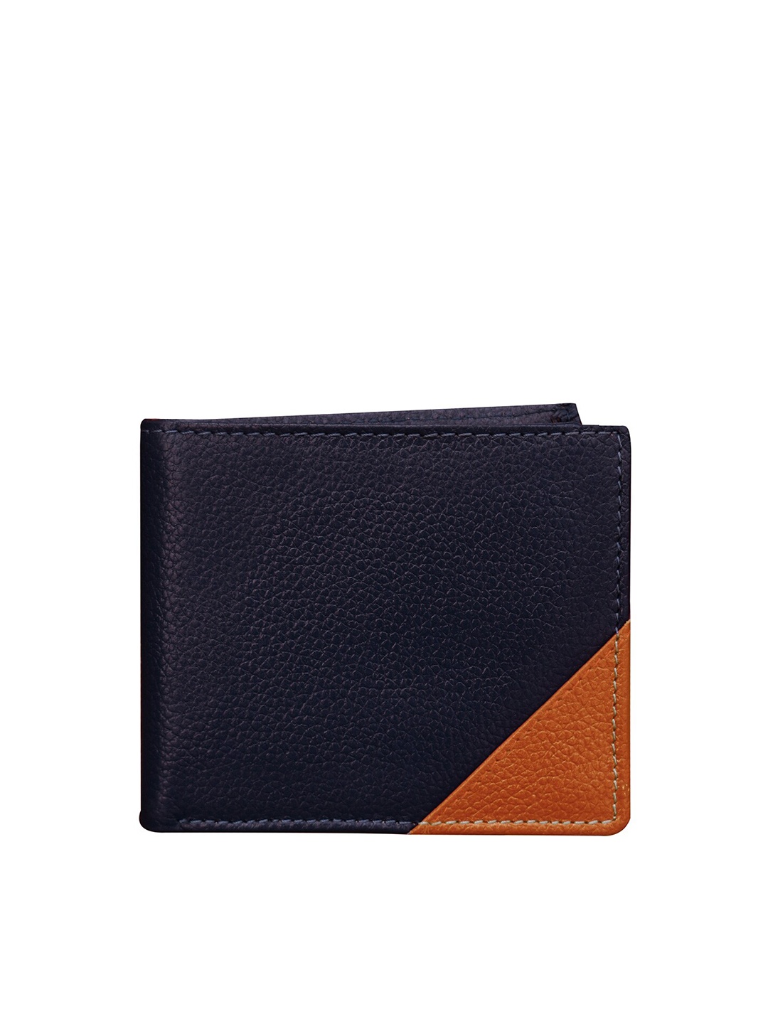 

ABYS Men Navy Blue & Tan Textured Two Fold Leather Wallet