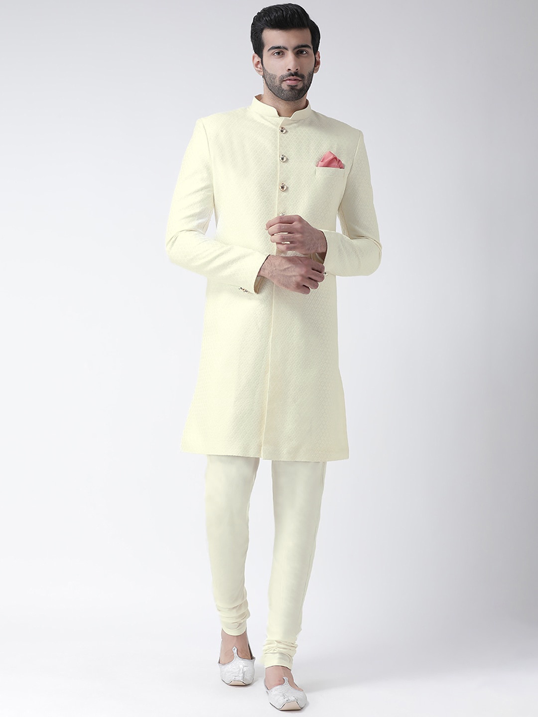 

KISAH Men White Printed Sherwani Set