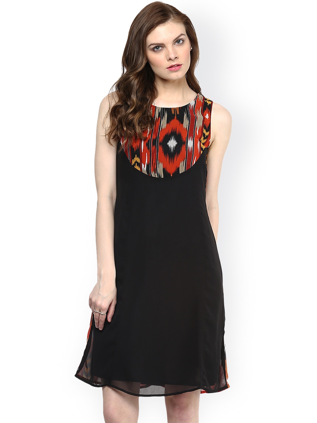 

StyleStone Black & Red Printed Georgette Shift Dress