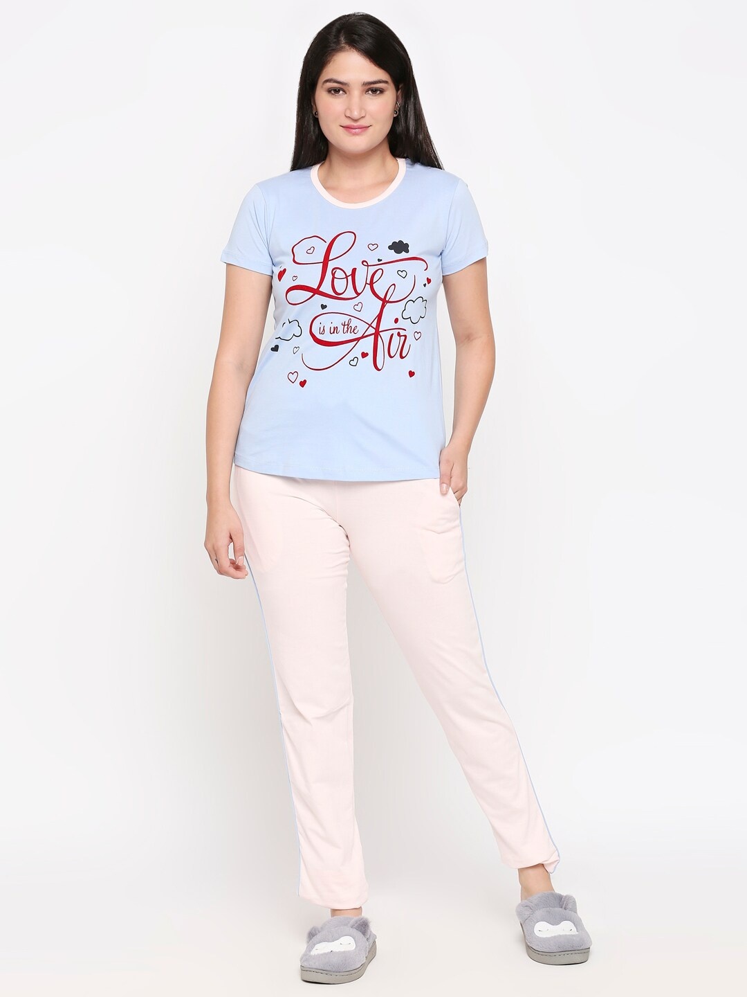 

XIN Women Blue & Pink Printed Pure Cotton Night suit
