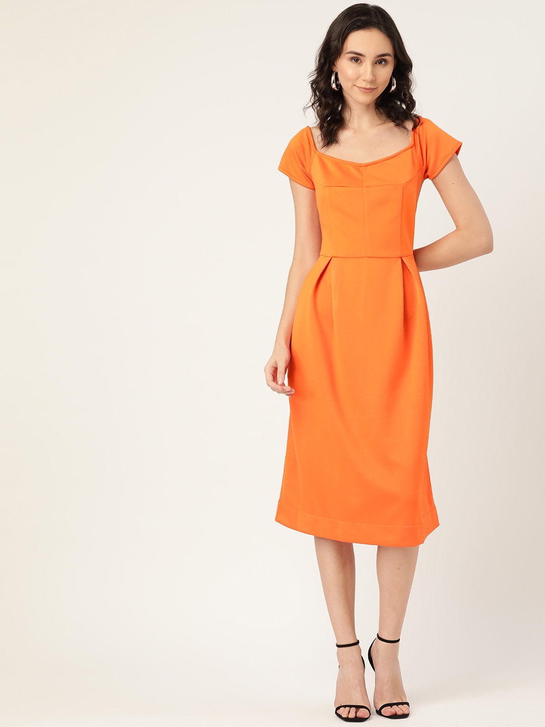 

DODO & MOA Orange Solid Scuba Sheath Midi Dress