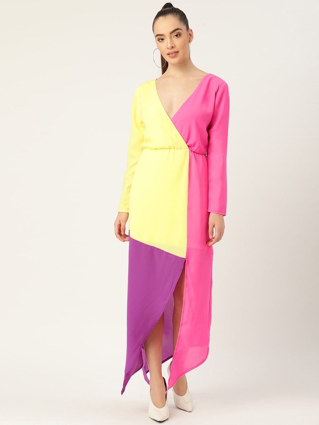 

DODO & MOA Pink & Yellow Colourblocked Crepe Maxi Dress